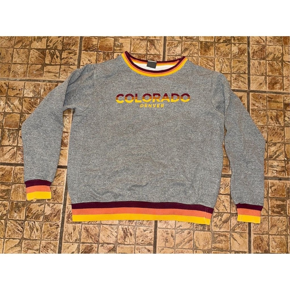Vintage Colorado Denver Ringer Sweatshirt Gray‎ Unisex M Retro Pullover MV sport